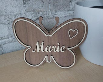 Türschild Schmetterling, Holzschild Kinderzimmer, Schmetterling aus Holz mit Namen, Wandschild, Deko Babyzimmer, Geschenk zur Geburt