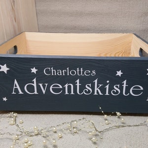 Adventskalenderkiste Holz, ohne Säckchen, personalisiert mit Namen, groß, zum Befüllen, zum Stellen, stapelbar, Adventskalender Bild 2