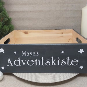 Adventskalenderkiste Holz, ohne Säckchen, personalisiert mit Namen, groß, zum Befüllen, zum Stellen, stapelbar, Adventskalender Bild 10