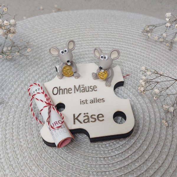 Geldgeschenk Mäuse, Geschenk zum Geburtstag, zur Hochzeit, lustiges Geschenk mit Mäusen und Käse