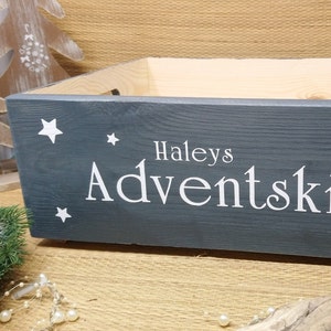 Adventskalenderkiste Holz, ohne Säckchen, personalisiert mit Namen, groß, zum Befüllen, zum Stellen, stapelbar, Adventskalender Bild 7