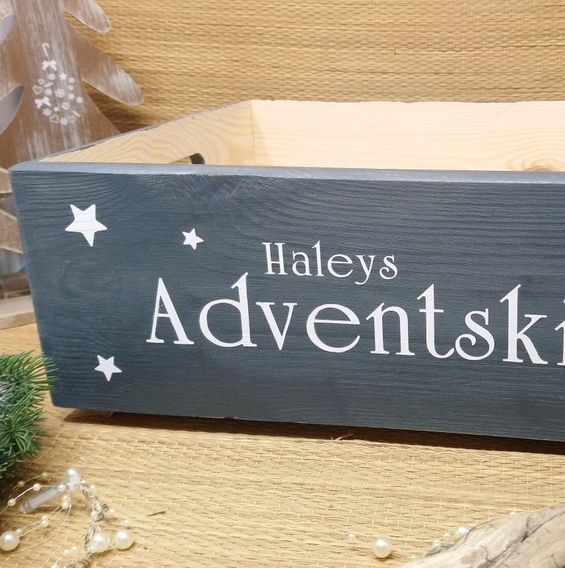 Adventskalenderkiste Holz, ohne Säckchen, personalisiert mit Namen, groß, zum Befüllen, zum Stellen, stapelbar, Adventskalender image 7