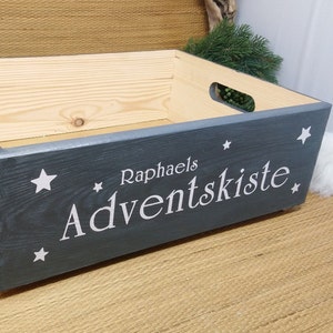 Adventskalenderkiste Holz, ohne Säckchen, personalisiert mit Namen, groß, zum Befüllen, zum Stellen, stapelbar, Adventskalender image 4