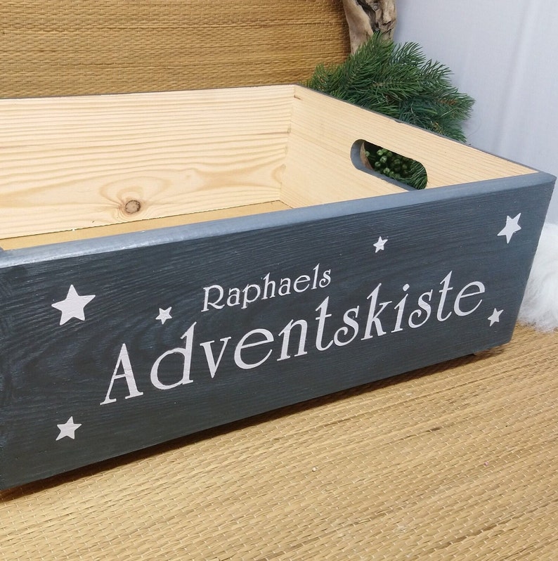 Adventskalenderkiste Holz, ohne Säckchen, personalisiert mit Namen, groß, zum Befüllen, zum Stellen, stapelbar, Adventskalender image 4