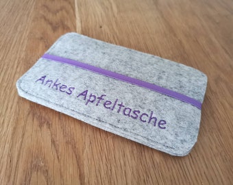 Handytasche aus Wollfilz mit Schriftzug nach Wahl