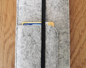 Mobile phone case with card compartment made of wool felt