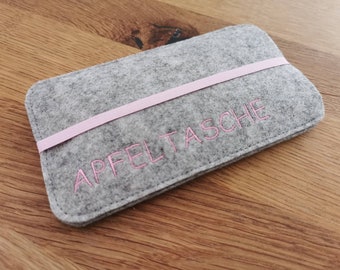 Mobile phone case made of wool felt with lettering of your choice