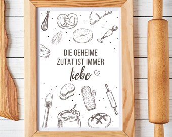 Druck Print Küche A4 , Zutat Liebe