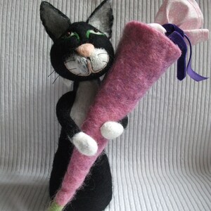 Little cat comes to school Felt gift for the start of school Rosa