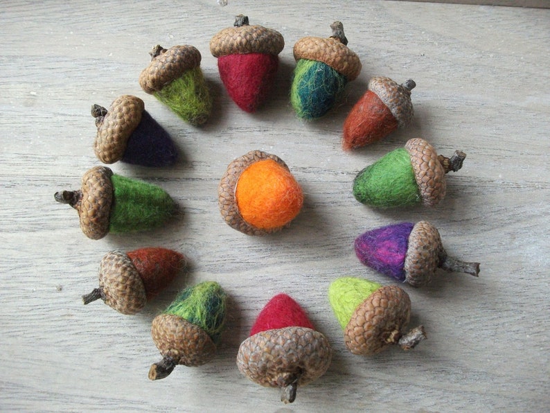 12 colorful felt acorns new autumn color mix autumn decoration fall image 1