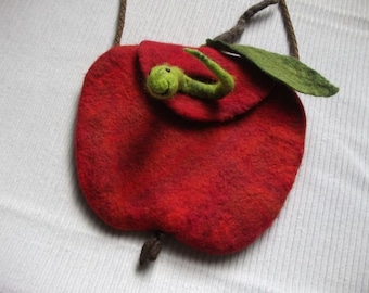Felted apple bag to hang around your neck