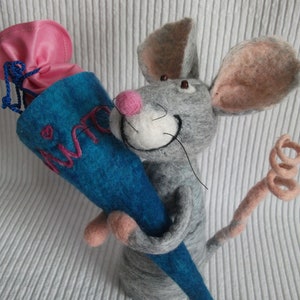 Ratinho vem para a escola boneco de feltro com cone escolar presente para o início das aulas decoração objeto de feltro feito à mão com nome da escola iniciante