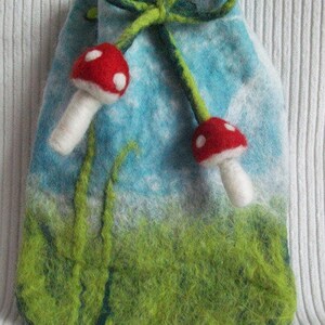 Felt bag with toadstools for special gifts gift wrapping image 3