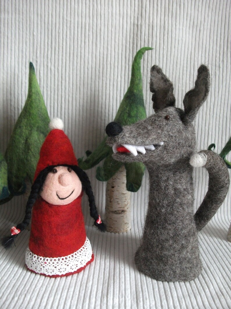 Little Red Riding Hood and the Wolf egg warmer set hand felted from felt image 2