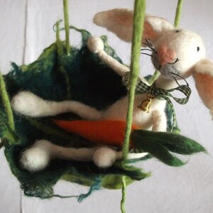 Bunny in nest hand felted Easter decoration with carrot image 1