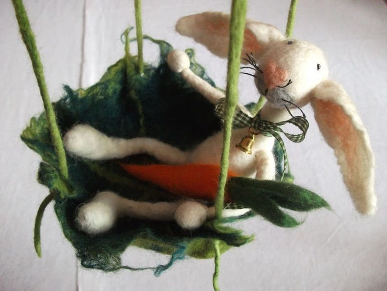 Bunny in nest hand felted Easter decoration with carrot image 1