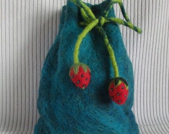 small bag of felt with strawberries