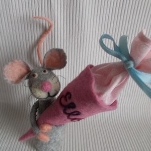 Mouse comes to school Gift made of felt at the beginning of school Decoration Rosa