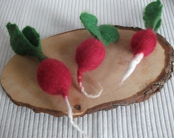 3 fresh felt radishes for the shop or children's kitchen