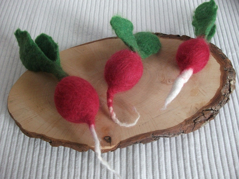 3 fresh felt radishes for the shop or children's kitchen image 1