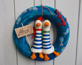 Maritime door wreath made of felt with sailors fish and anchor Personalizable