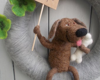 Door wreath with dog, toadstools and shamrocks made of felt gift for housewarming birthday