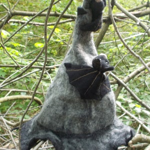Felt Halloween witch hat with rose brooch or bat image 2