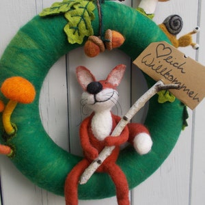 Autumn door wreath made of felt Forest Friends with fox or owl, snail, acorns and mushrooms image 6