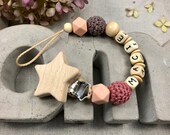 Pacifier necklace with name, dark pink, mocha, peach, natural