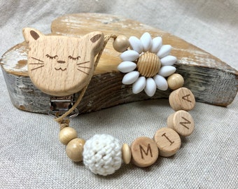 Schnullerkette personalisiert, viele Motive, Blume Original, Fuchs, Katze, Schnullerkette mit Name, Mädchen, Junge, Schnullerkette