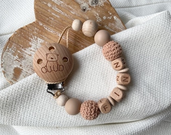 Catenella porta ciuccio con nome per bambine e bambini in tanti colori come regalo per la nascita