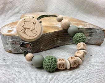 Pacifier chain, many designs, pacifier chain with name, personalized pacifier chain, engraving, giraffe, elephant, lion, teddy, fox, deer