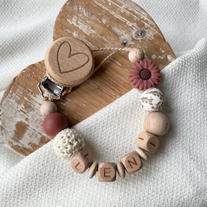 Schnullerkette personalisiert | Blumen-Element und Häkelperle | Baby Erstausstattung | Motiv-Clip wählbar | Handmade | Geschenkidee