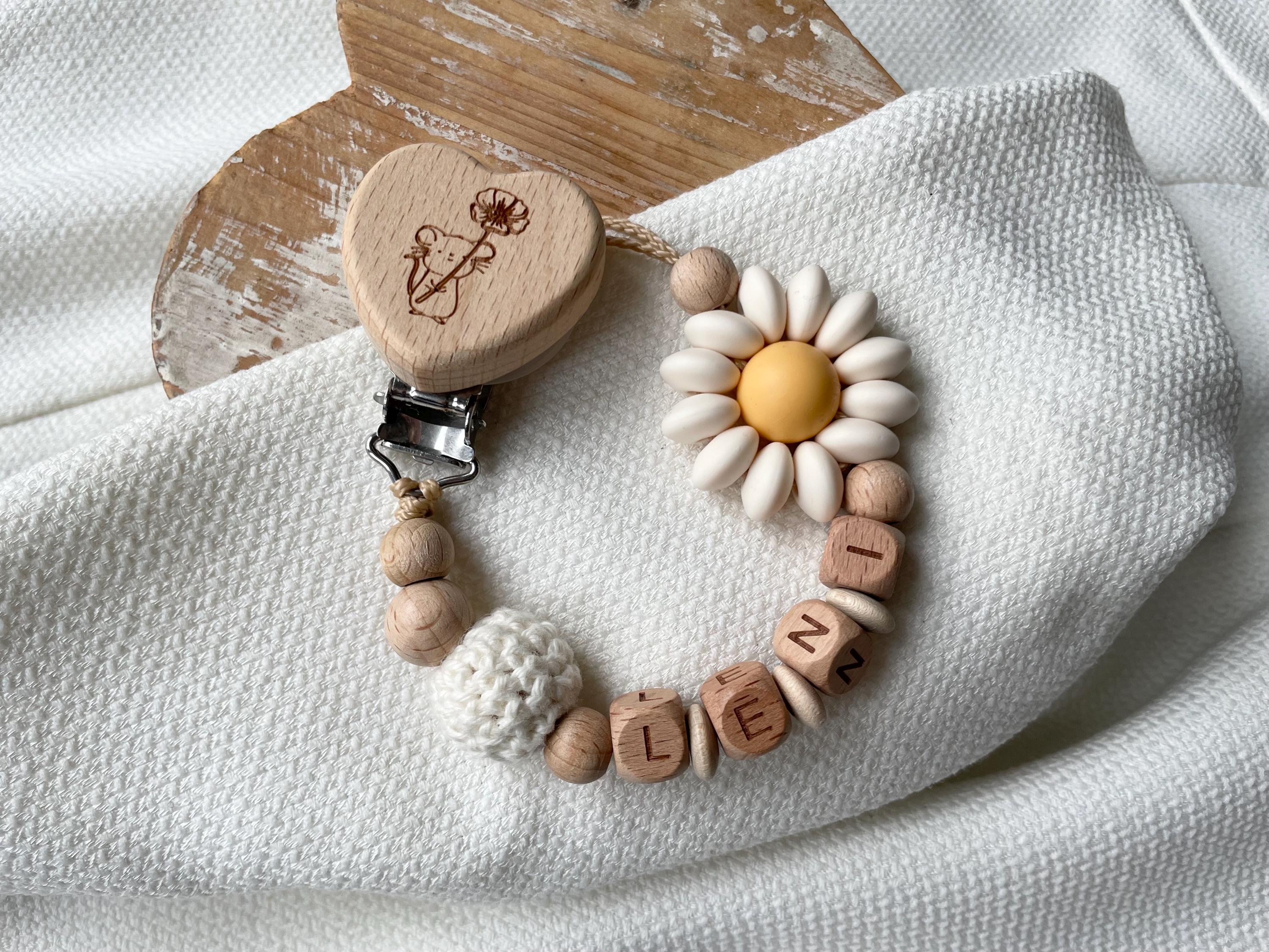 1X Personalisierte Dummy Holz Perle Mädchen Baby Schnuller Clip Halter Fütterung