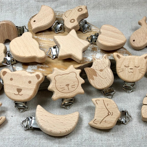 Holzclip, viele verschiedene Motive, Holzclip mit Gravur, Laser, Basteln, Kette, Clip, Anhänger Clip, Schnullerkette