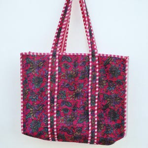 Handcrafted Quilted Cotton Tote Bag: Indian Print Travel Bag