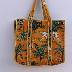 Handmade Quilted Cotton Tote Bag: Reversible Floral Print Shopping Bag