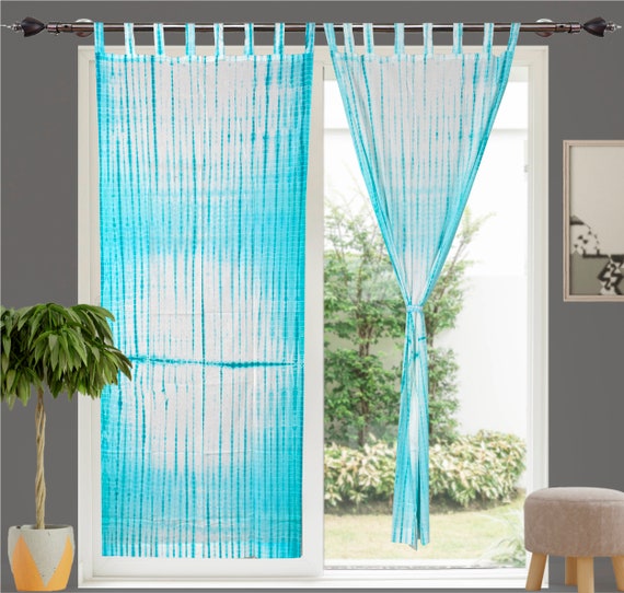 1 Pair of 100% Cotton Tie Dye Tab Top Curtains Indian Shibori Valanves Curtains