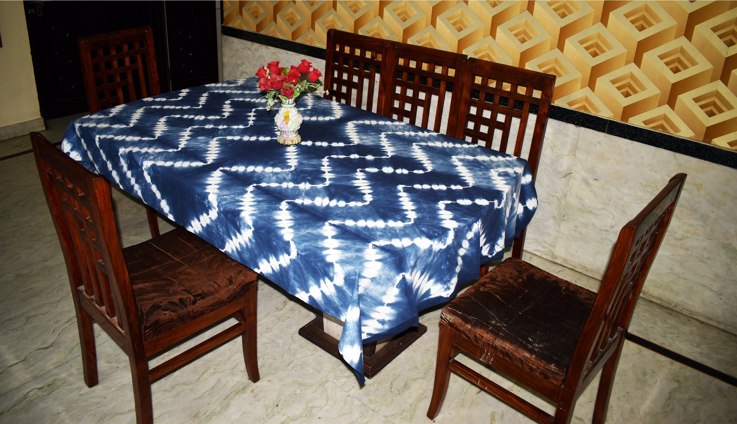 INDIGO BLUE TABLE cloth Tie Dye Table Cloth 8 Seater Etsy