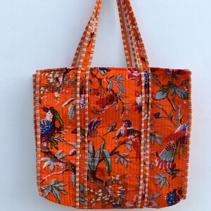 Handmade Cotton Quilted Tote Bag: Floral Print Market Bag