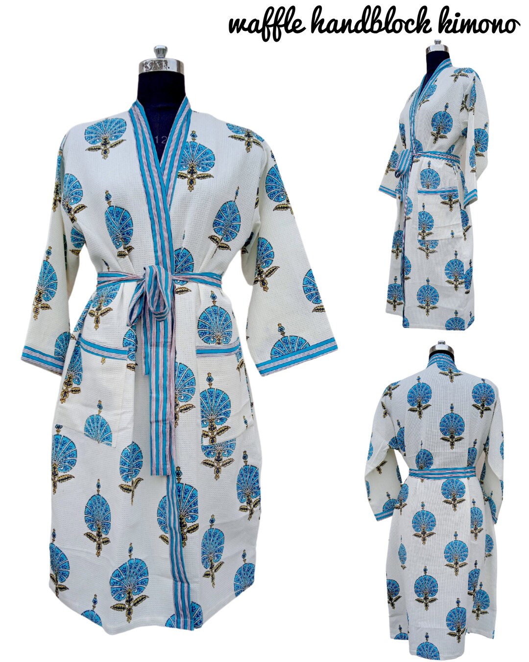 Waffle Robe Hand Block Print Waffle Bath Robe Unisex Etsy