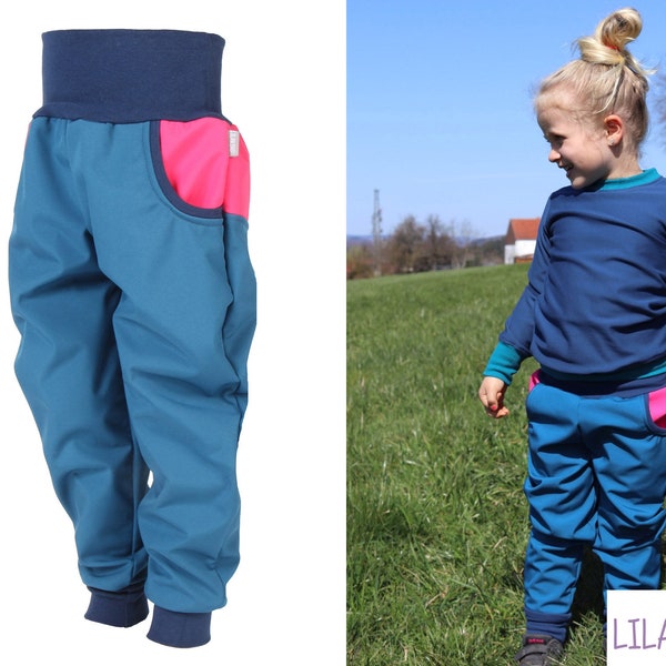 Lilakind Kinder Baby Softshell Hose Matschhose Petrol Fuchsia Gr. 68-140