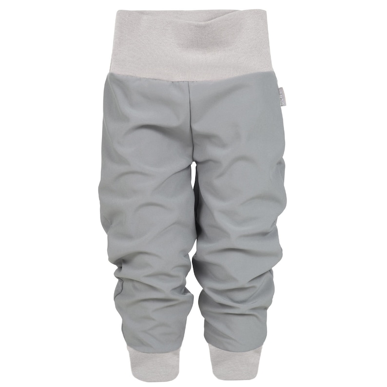 May include: Grey sweatpants with a grey elastic waistband and grey ribbed cuffs.