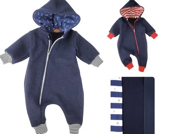 Lilakind Kinder Walkloden Overall Wollanzug Blau Maritim Anker 2 Varianten