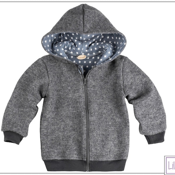 Lilakind Kinder Walkjacke Jacke Winterjacke Wolljacke Kapuzenjacke Reißverschluss Grau meliert Innenfutter mit Sternchen