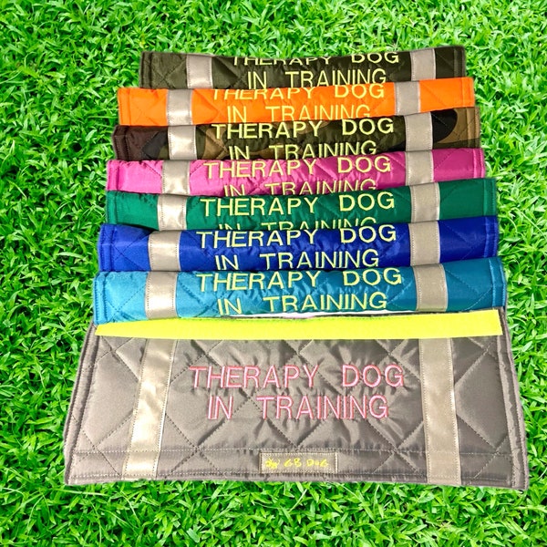 THERAPY DOG in TRAINING Dog Lead Slip Cover / or personalise text (all languages) - 23 colour choices