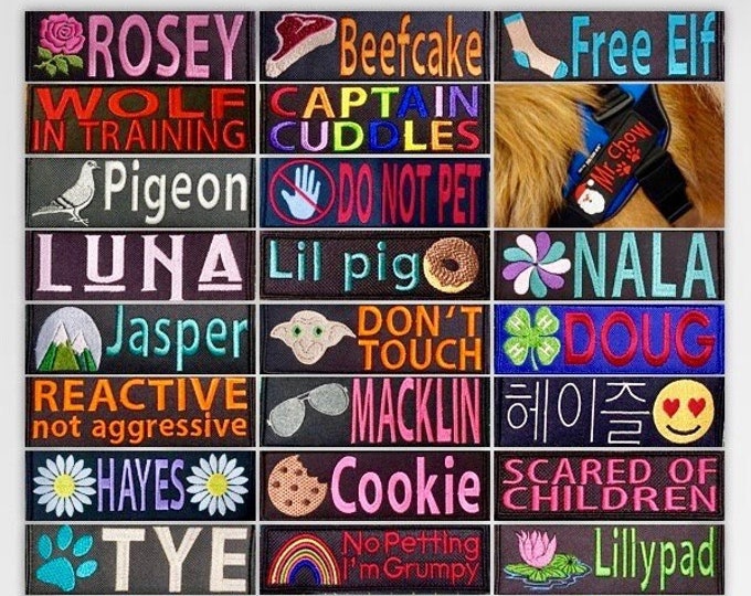 2 Embroidered Dog Name Patches, Velcro, Personalised Text/design Etsy