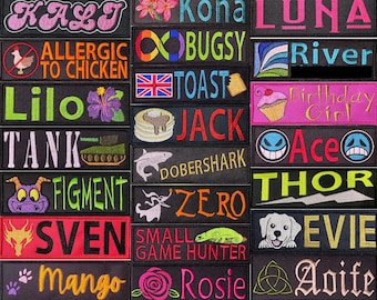 Embroidered Dog Name Patches, Velcro, Personalised Text/design