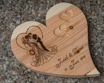 Wedding Individual wooden ring pillow with inscription