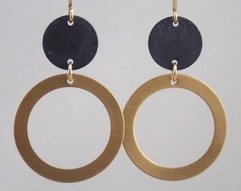 Satellite Earrings in Brass and Oxidized Silver